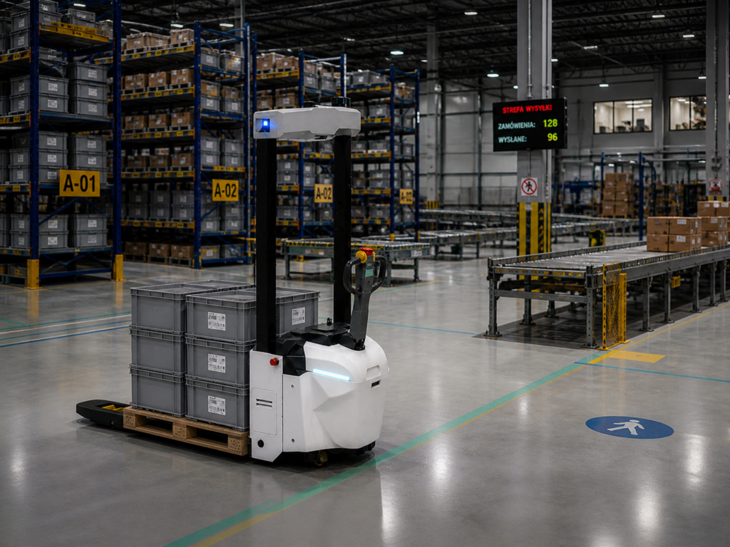 Autonomiczny wózek obsługujący linie podukcyjne